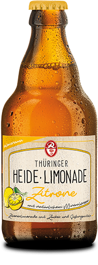 Das Bild zeigt eine Flasche Zitronenlimonade von Heide Limonade